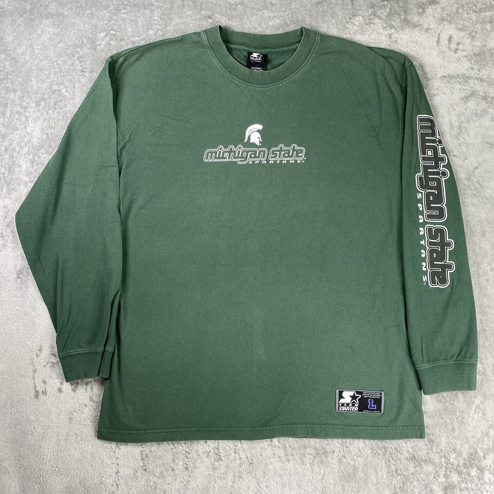 Vintage Michigan State Spartans‎ Shirt Mens Size L Green MSU Long Sleeve Y2K